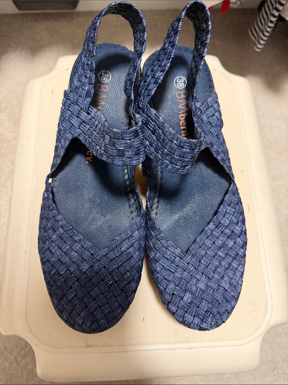 Bernie Mac Navy Woven Slingback Mules